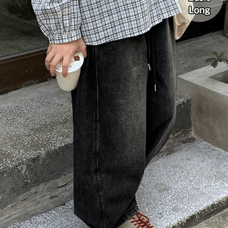 Colden Snap Button Elastic Waist Denim Wide Pants