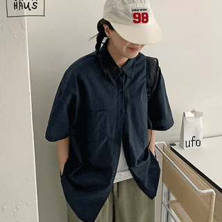 Minef Linen Oversized Short Sleeve Shirt