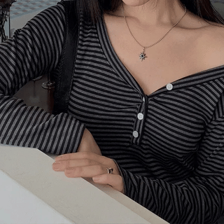 Summit Button Stripe Long Sleeve T-shirt