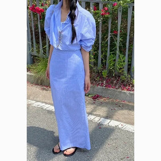 Tea Tree Summer Ribbed Halter Sleeveless Maxi Skirt Set