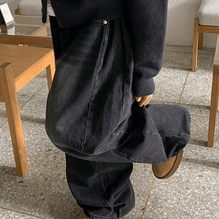 Ronir Pintuck Wide Black Brushed Denim Pants