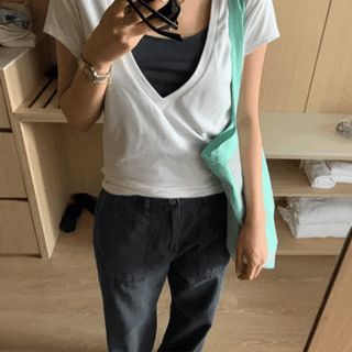 Mina Soft Deep V Cap Sleeve Short Sleeve Tshirt