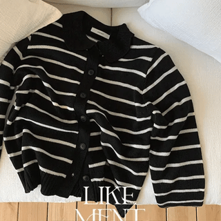 LIKEMENT Plati Stripe Collar Cardigan