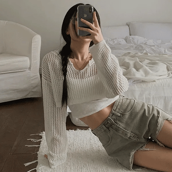 Mesh Net Hooded Crop Knit