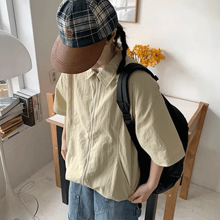 Kouyu Two-Way String Nylon Short Sleeve Zip-Up