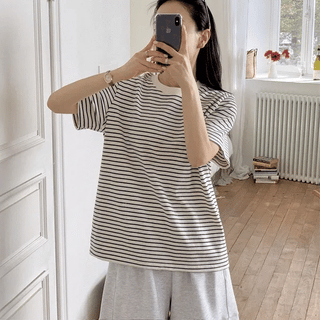 Venti Summer Stripe Label Short Sleeve Tshirt