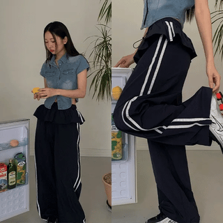 Line Track Crinkly Wide Pants