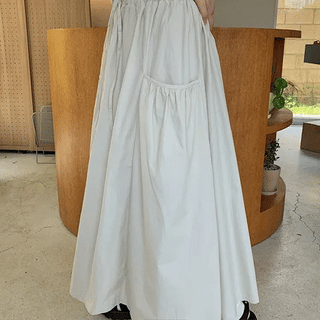 Pyeongin Elastic Waist Shirred Pocket Long Skirt