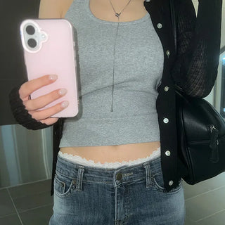 Stretchy halterneck tank top with built-in cups
