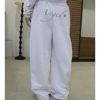 lace layered lettering pants