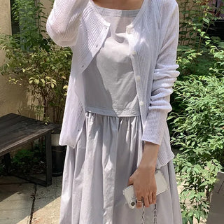 Clis Summer Slub Basic Round Cardigan