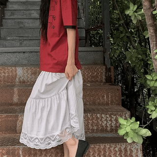 Museffe Tiered Lace Elastic Long Skirt