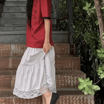 Museffe Tiered Lace Elastic Long Skirt