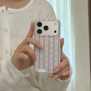 Cherry Stripe iPhone 17 Pro Card Holder Hard Case