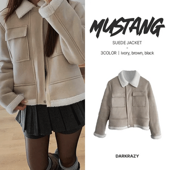 Trimmed sheepskin suede pocket shearling jacket
