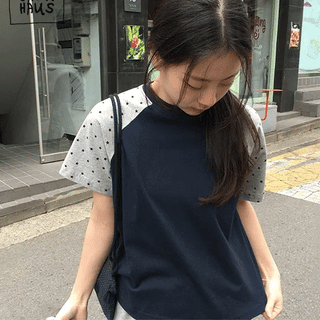 Kitten Star Print Color Block Raglan Short Sleeve Tee
