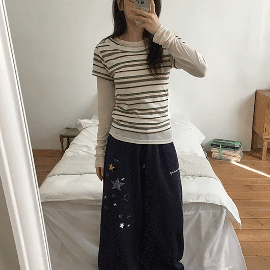 Hayo Striped U-neck Short Sleeve T-shirt