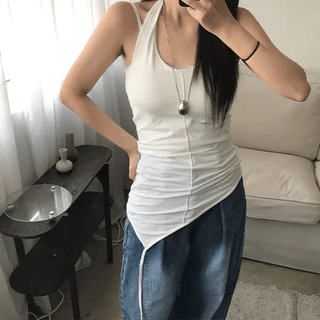 Halter Neck Asymmetrical Sleeveless Top