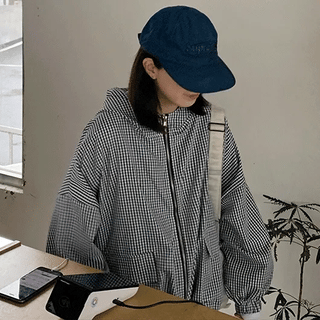 Hakona Check String Hooded Wind Jumper