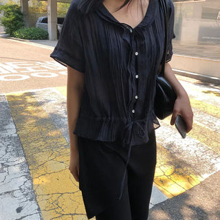 Riboni Summer Jacquard Tie Blouse