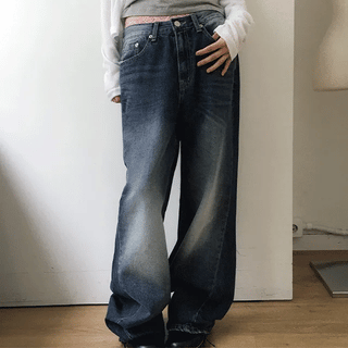 Martine Low-Rise Deep Wash Semi-Bootcut Denim Pants