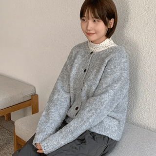 White Heather Round Knit Cardigan