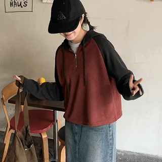 Sanders Color Block Hooded Half-Zip Knit
