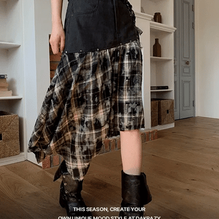 Rope Camo Check Asymmetrical Skirt