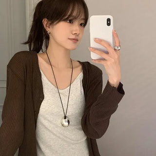 Beige Ribbed Button