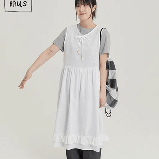 Long Layered Shirred Sleeveless Dress