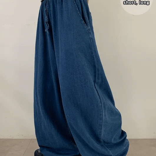 Selmo Summer Cool Elastic Waist Denim Wide Pants