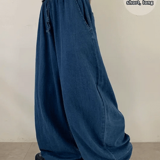 Selmo Summer Cool Elastic Waist Denim Wide Pants