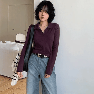 Noni Soft Slim Open Collar Knit