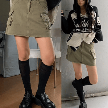 Y2K Vintage Cargo Wash Mini Skirt