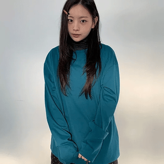 Hiran Button Frill Oversized Long Sleeve Tee