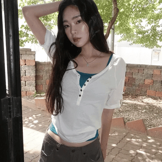 Letton Button 3/4 sleeve roll-up T-shirt