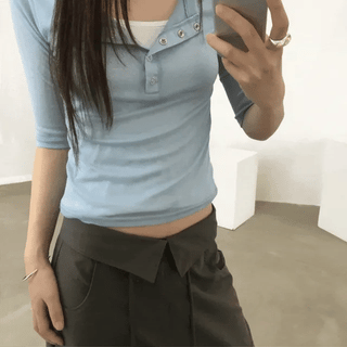 SHEER HENLEY BUTTON TEE