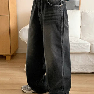 Slit Stitch Washed Denim Wide Pants