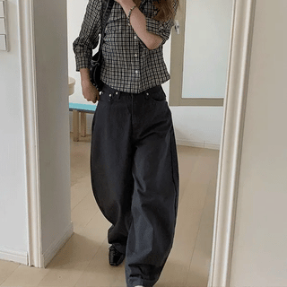 Checked seersucker cropped shirt