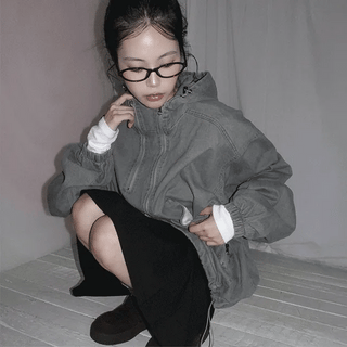 Orange Pigment Oversized Cotton Zip-Up Hoodie