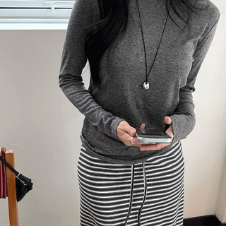 Tone-burn Wool Spandex Plain Long Sleeve T-shirt