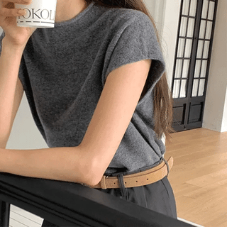 Rones 100% Wool Whole Garment Mock Neck Short Sleeve Knit