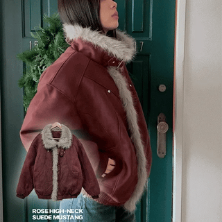 Rose High-Neck Suede Shearling Fur Jumper