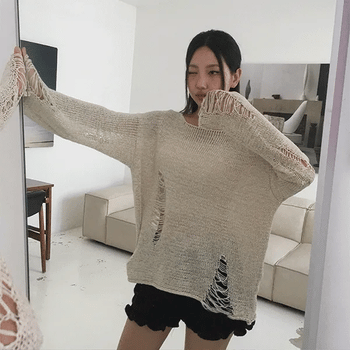 Vintage Loose Fit Beach See-through Knit