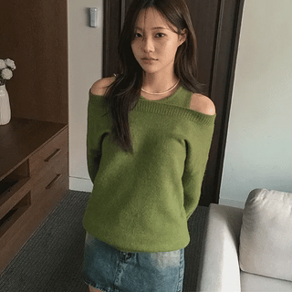 V-Off-Shoulder Layered Knit