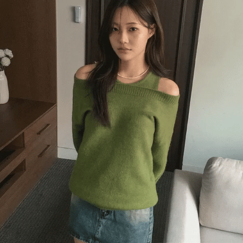 V-Off-Shoulder Layered Knit