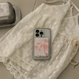 Vintage Pink Beige MagSafe Clear Card Wallet Pocket Case