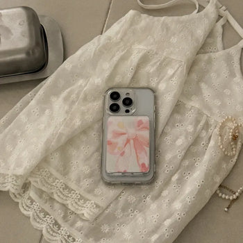 Vintage Pink Beige MagSafe Clear Card Wallet Pocket Case