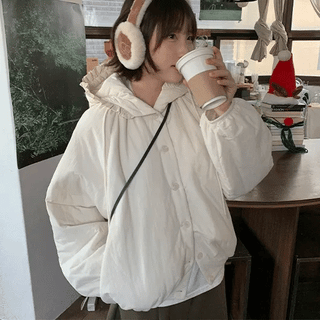 Heani Button Frill Hooded Padded Jacket
