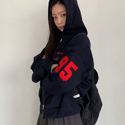 Shoepan Lettering Oversized Zip-Up Hoodie